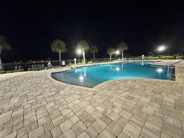Renovated pool with new pool lights at night